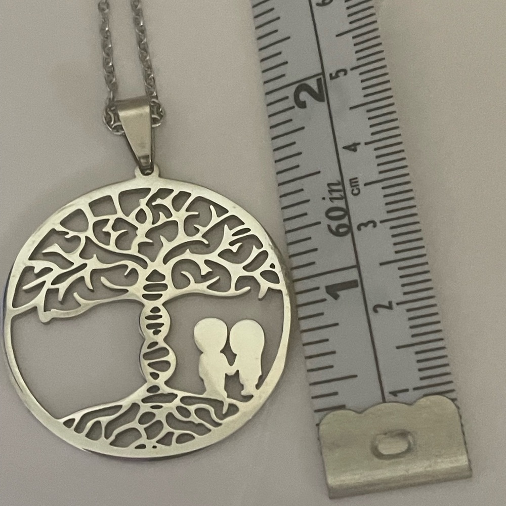 Two Children Under Tree Pendant Necklace